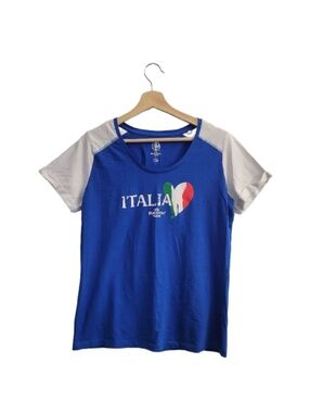 UEFA Italia Graphic Raglan Blue/White Tee Size XL Soccer Fan V Neck Eurocup